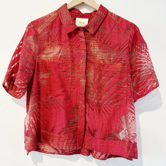 Anthropologie Maeve Sheer Sun Palm Button Up  |R6 - Picture 1 of 9